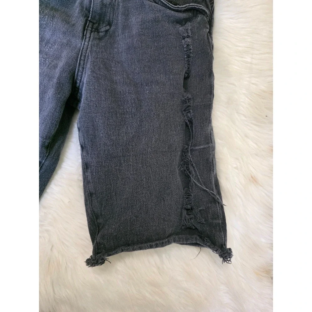 RAWX Boys 18 Slim Black Distressed Denim Jean Shorts Frayed Hem